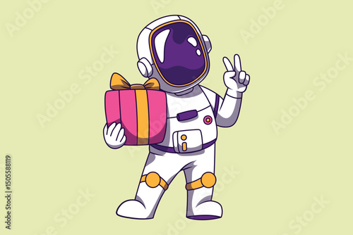 Cute Astronaut Celebrating Birthday Vector Illustration