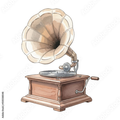 Gramophone Isolated on Transparent Background – Watercolour Illustration