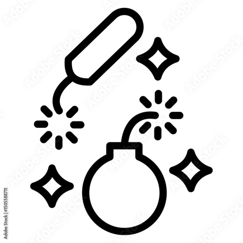 Explosive firecracker icon Black and white outline vector photo