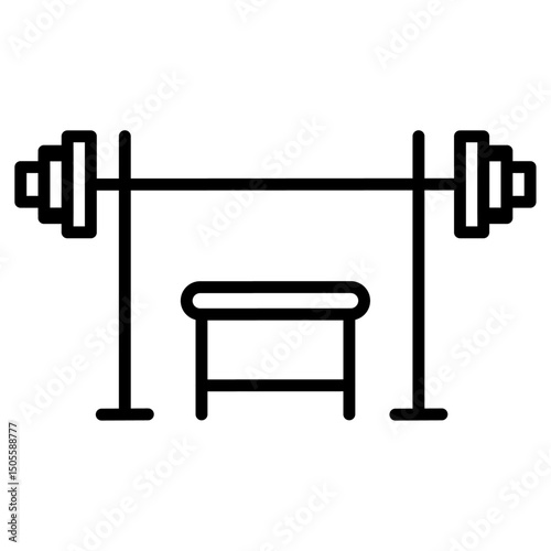 Fitness gym with barbell icon Black and white outline vector
