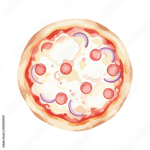 Authentic Italian Margarita pizza Isolated on Transparent Background – Watercolour Illustration