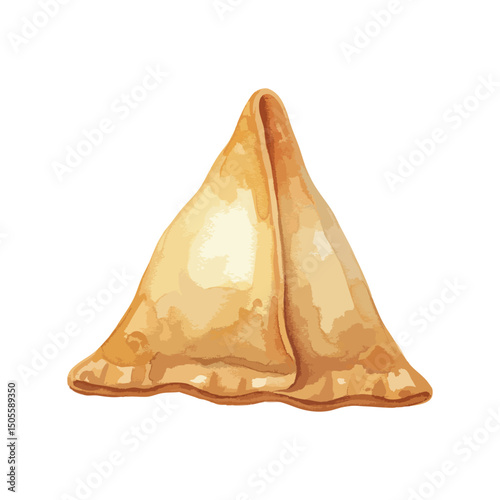 Single Aloo Samosa Isolated on Transparent Background – Watercolour Illustration