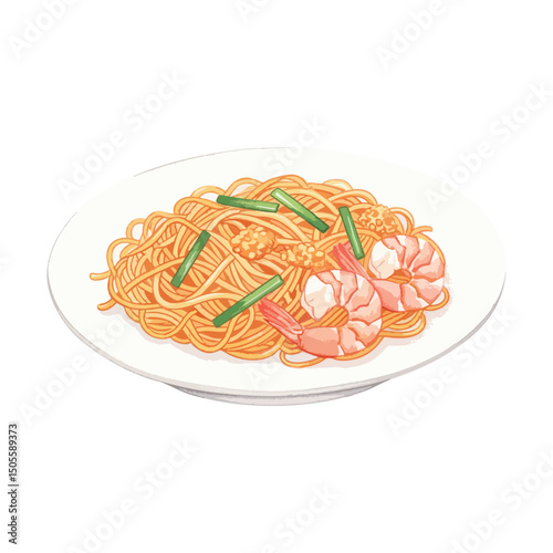 Plate of Pad Thai Isolated on Transparent Background – Watercolour Illustration