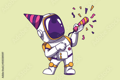 Cute Astronaut Celebrating Birthday Vector Illustration