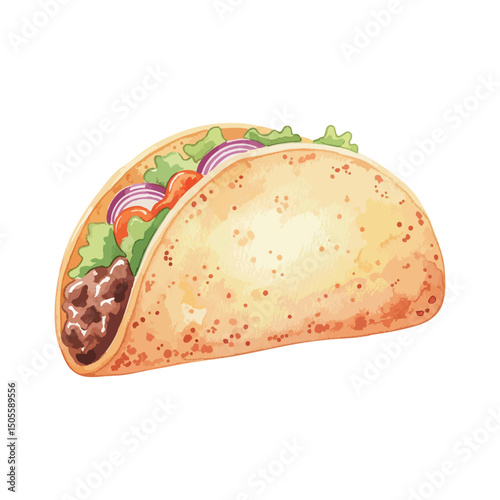 Taco Isolated on Transparent Background – Watercolour Illustration