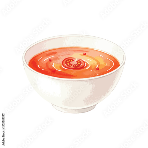 Bowl of tomato soup Isolated on Transparent Background – Watercolour Illustration