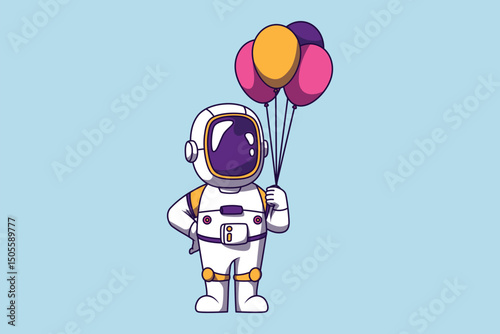 Cute Astronaut Celebrating Birthday Vector Illustration