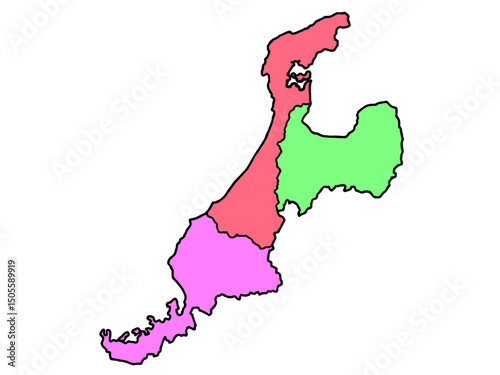 少しゆるい北陸3県地図 色分け県境 カラー 中部日本