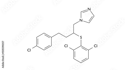 butoconazole molecule, structural chemical formula, ball-and-stick model, isolated image antifungal agent