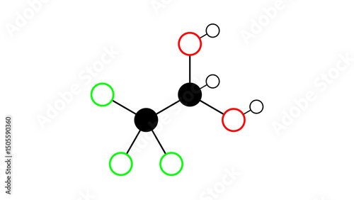 chloral hydrate molecule, structural chemical formula, ball-and-stick model, isolated image sedative hypnotic