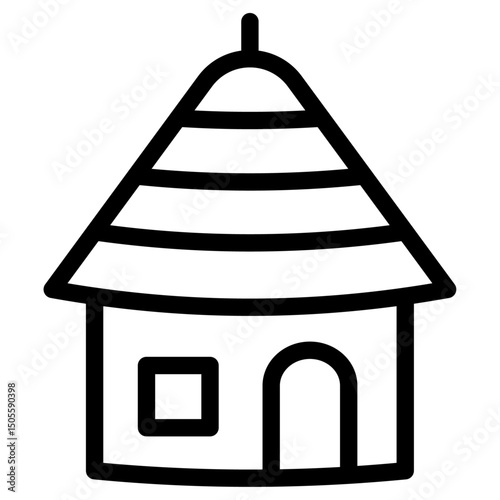 Mud hut icon Black and white outline vector
