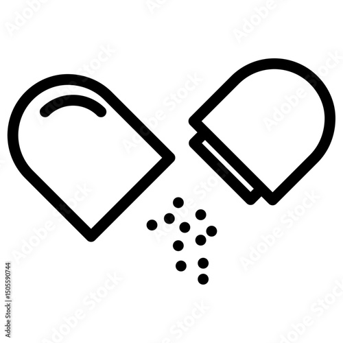 Open Capsule Pill icon Black and white outline vector