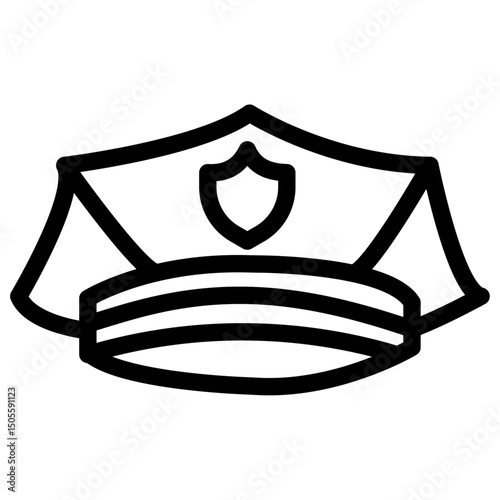 Police officer cap icon Black and white outline vector