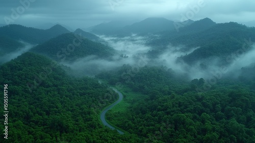 Misty Mountain Road, Aerial View, Rain, Travel