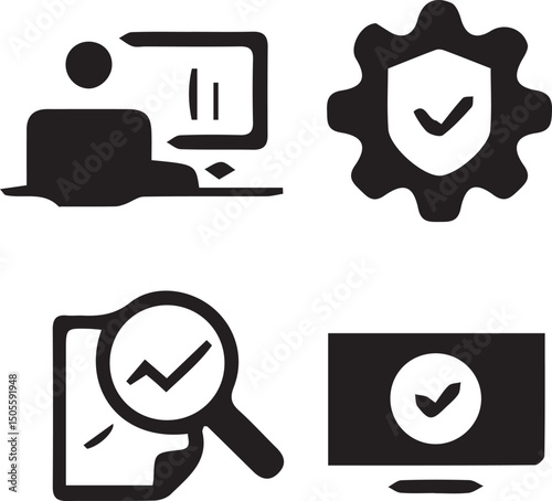 Systematic Security Set: This image captures the essence of online security, showcasing a set of icons representing crucial aspects. The concepts of data protection, analysis.