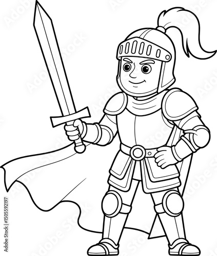 Brave knight cartoon coloring page sword armor
