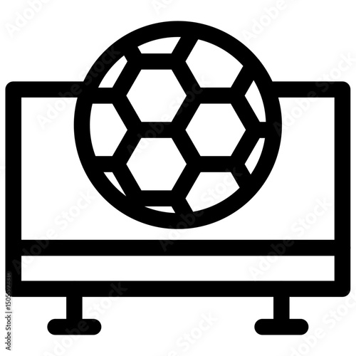 Soccer Live Match On TV icon Black and white outline vector