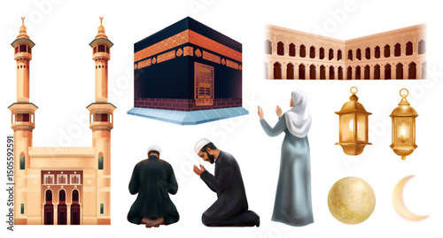 Realistic Hajj Islamic Element Collection