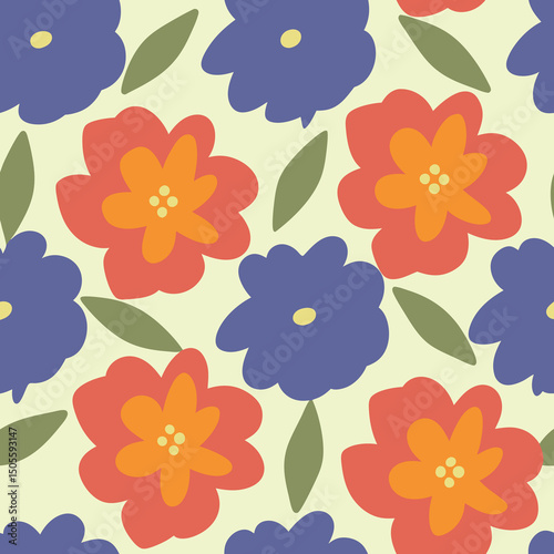 Colorful hand-drawn floral seamless pattern perfect for fabric design backgrounds and surface textures.