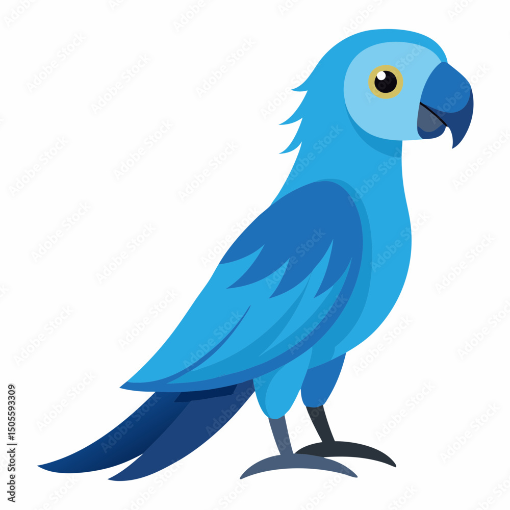 Fototapeta premium Realistic full-body illustration of a Spix's Macaw with vibrant blue feathers on a clean white background. Perfect for nature, wildlife, and bird-themed digital projects.