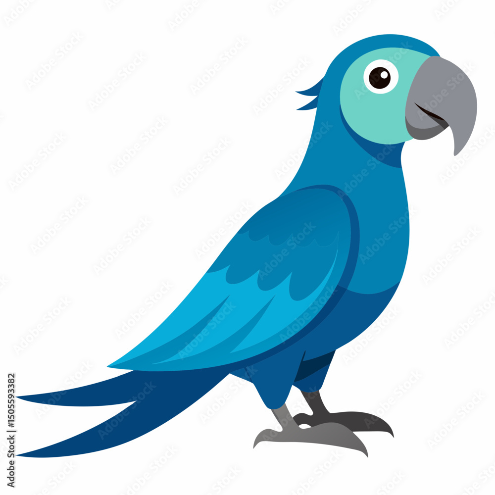 Obraz premium Realistic full-body illustration of a Spix's Macaw with vibrant blue feathers on a clean white background. Perfect for nature, wildlife, and bird-themed digital projects.