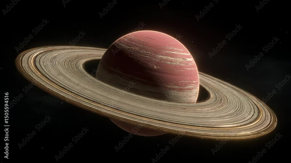 Planet with rings in deep space against a dark background