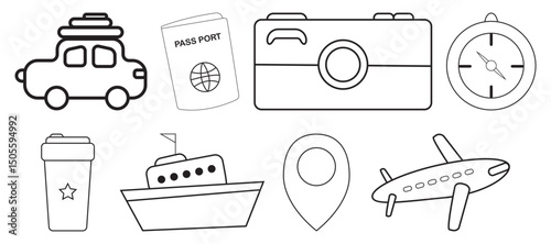 Cute Travel Doodles and Icons Vector illustration