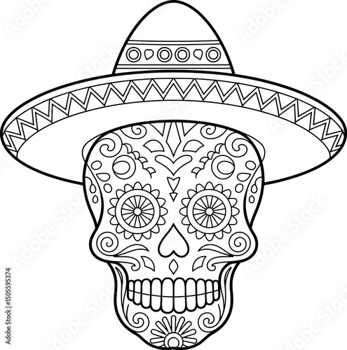 Sugar skull wearing sombrero dia de los muertos design
