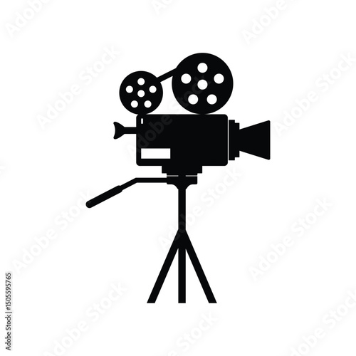 Film camera video logo silhouette vector design template on tripod