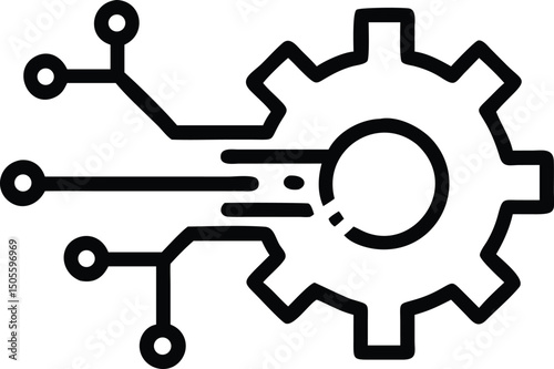 Abstract cogwheel design integrating elements with digital line art style