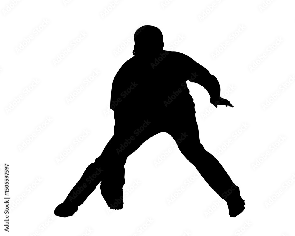 Naklejka premium 守備の構えをとる野球選手のシルエット 