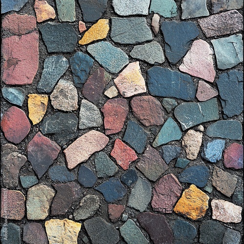 Colorful stone pavement texture close-up view.