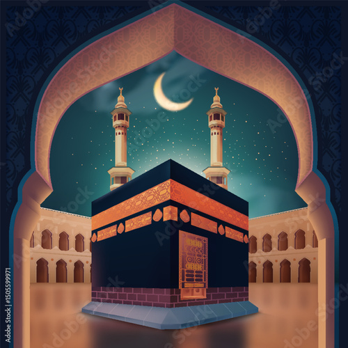 Realistic Hajj Background with the Kaaba