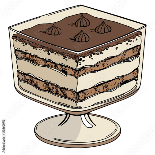 Realistic vector artwork of a delicious Tiramisu dessert, showcasing rich layers and creamy texture—perfect for food-themed designs, menus, and digital projects.