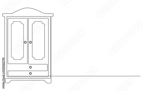 wardrobe or cabinet with shelves. Single line draw design vector graphic illustration, flat wardrobe illustration drawn in one vector line. single line wardrobe home interior