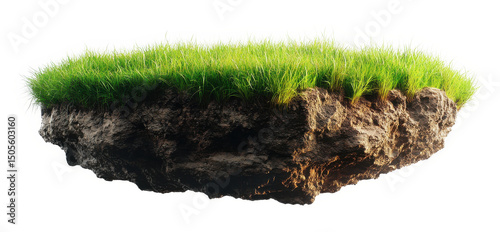 Floating Island with Grass and Foliage in PNG Image on Transparent