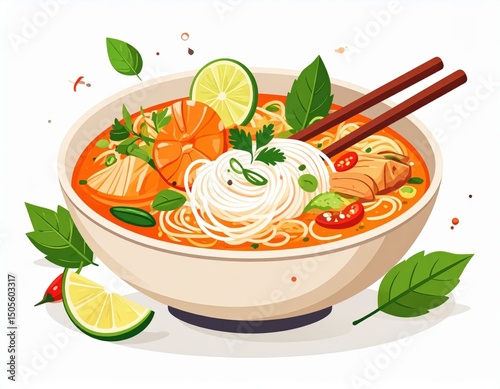 Wallpaper Mural Bowl Of Reddish Orange Thai Noodle Soup With Shrimp Torontodigital.ca