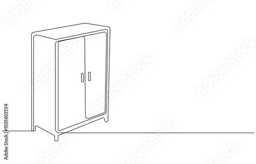 wardrobe or cabinet with shelves. Single line draw design vector graphic illustration, flat wardrobe illustration drawn in one vector line. single line wardrobe home interior