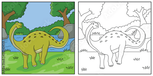 Cute cartoon dinosaur Neuquensaurus, funny illustration, coloring book for kids and children.