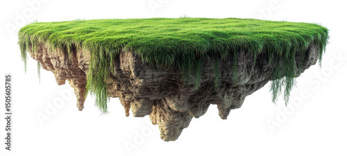 Floating Island with Grass and Rock on a Transparent PNG Image