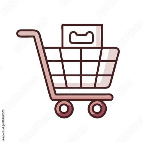 Shopping cart with package, for online store, e-commerce illustration