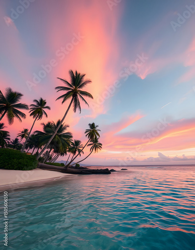 AI-Generated Sunrise on a Tropical Paradise Beach