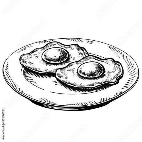 Fried eggs on a plate in vintage sketch style, ,for food blog,for cookbooks,cafe menu,for advertising campaigns,for social networks 