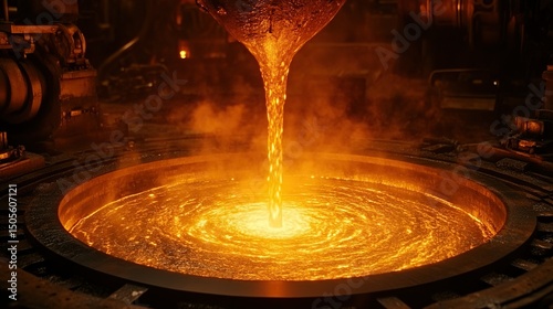 Molten metal pouring, factory, industrial process, background machinery, manufacturing photo