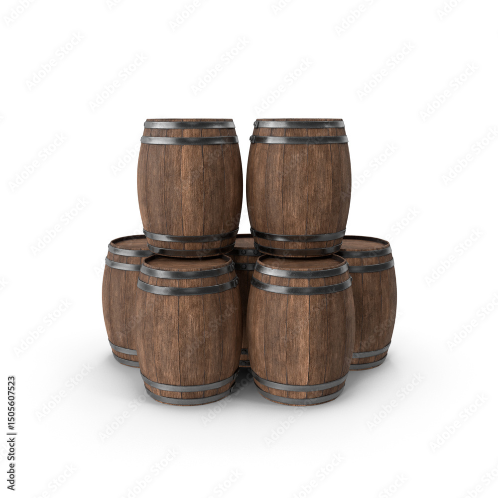 Fototapeta premium Wood Barrels isolated on transparent background