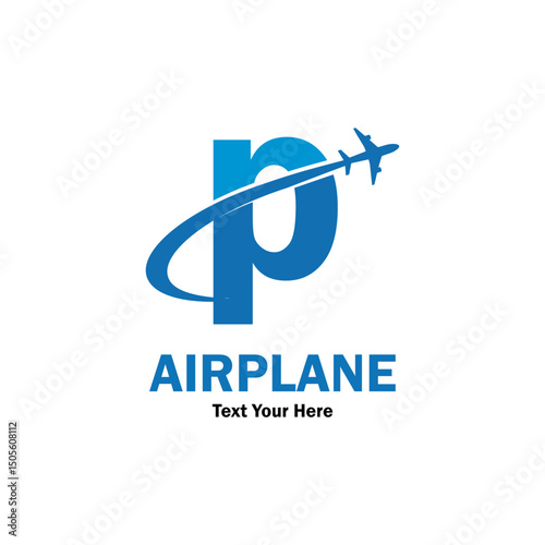 Letter p with airplane logo template illustration. suitable for transportation, brand, travel, agency, web, label, network, marketing etc