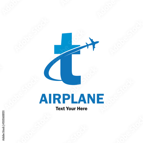 Letter t with airplane logo template illustration. suitable for transportation, brand, travel, agency, web, label, network, marketing etc