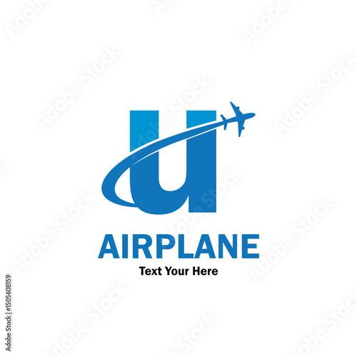 Letter u with airplane logo template illustration. suitable for transportation, brand, travel, agency, web, label, network, marketing etc