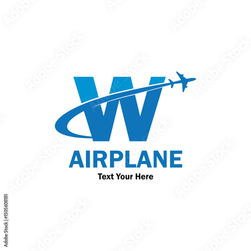 Letter W with airplane logo template illustration. suitable for transportation, brand, travel, agency, web, label, network, marketing etc