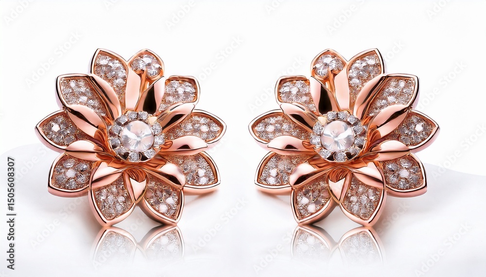 Fototapeta premium elegant rose gold flower earrings with diamond accents luxury jewelry isolated on white background